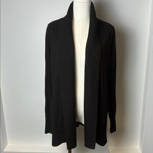 INC International Concepts Black Ribbed Shawl-Collar Open Cardigan